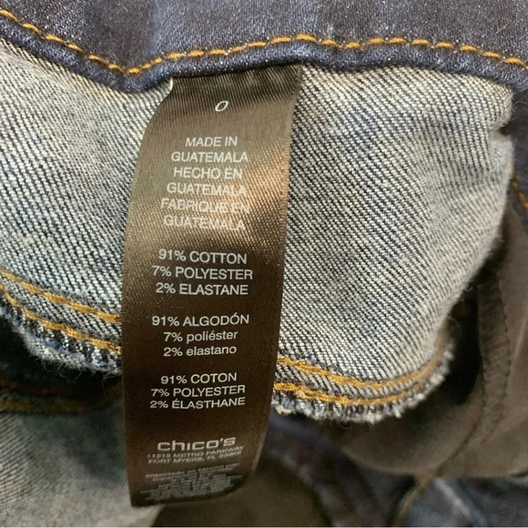 Chicos 0 Jeans Woman 4 Crop Mid Rise Blue Dark Wash Stretch Straight Classic - Picture 8 of 11